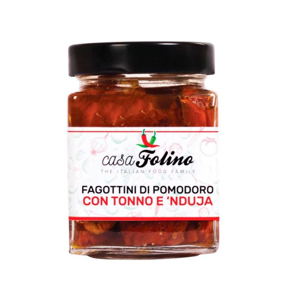 mit thunfisch und 'nduja (pikante streichsalami) gefüllte tomatenröllchen, 280 g