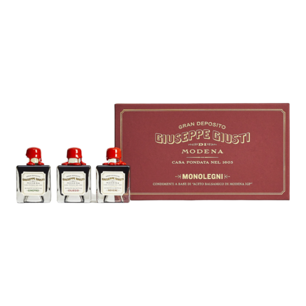 tris gealterter balsamico-essig monolegni (einzelholzfässer) acetaia giusti 3x50 ml