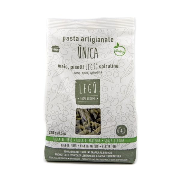 intrecci ùnica aus 4 hülsenfrüchten mit spirulina und hirse - non è pasta (es ist keine pasta) von legù, 240 g