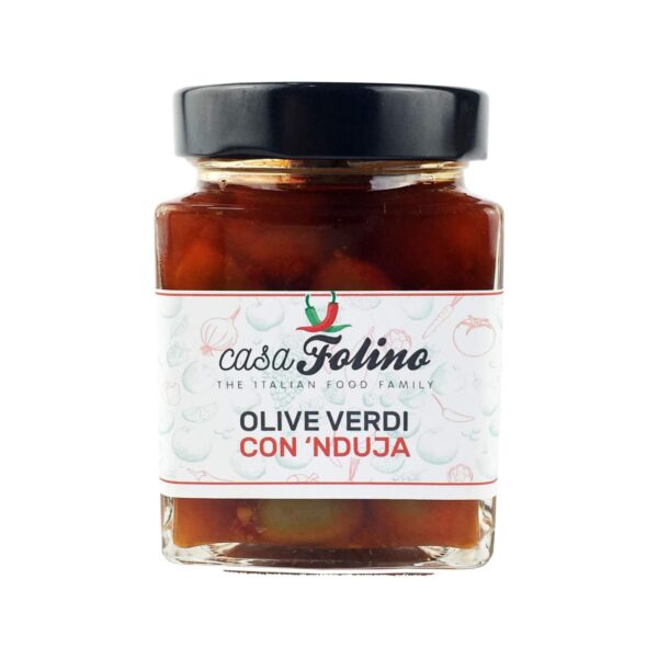 mit nduja (pikante streichsalami) gefüllte grüne oliven, 280 g